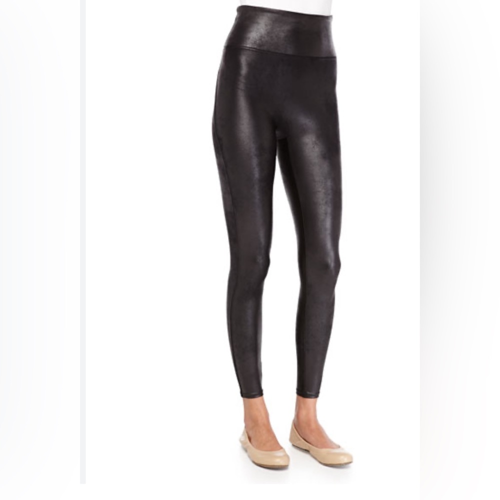 SPANX Leggings Size S Small Distressed Faux Leather Skinny Black Shape Wear